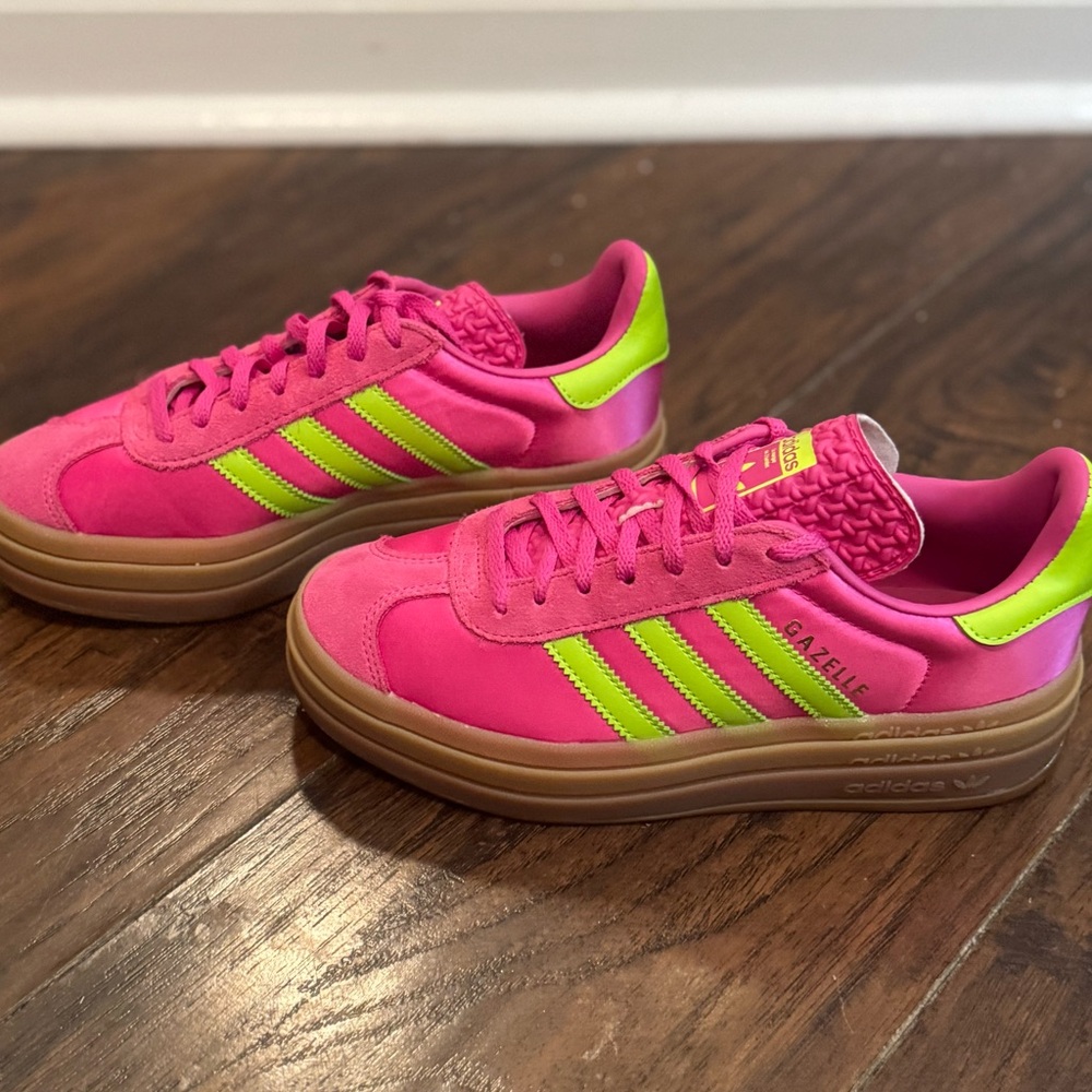 adidas Gazelle Pink & Neon Green Sneakers - Picture 10 of 10